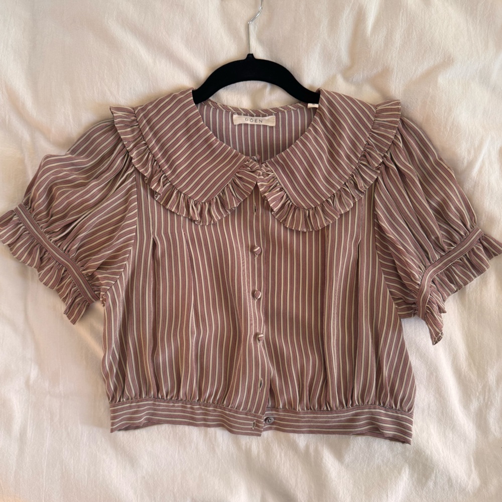 Doen Silk Striped Ruffle Blouse